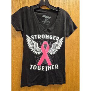 Stronger Together Breast Cancer Awareness Black V-Neck T-Shirt By Shop4Ever